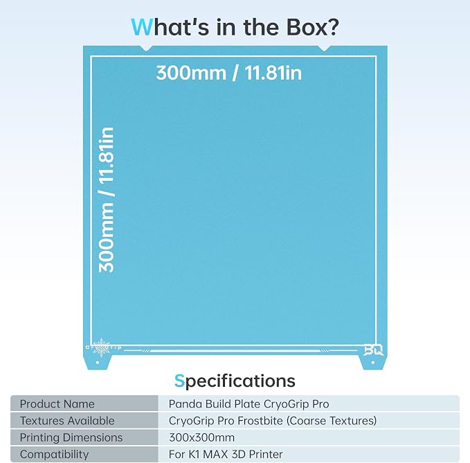 BIQU CryoGrip Pro Frostbite for K1 MAX 3D Printers 310x315mm Cold Build Plate Room Temperature Print Double Sided Upgrade Plate Removable Surface Platform