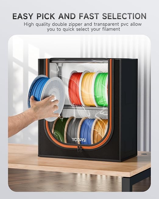 YOOPAI 3D Printer Filament Storage Box – 2 Tier Filament Storage Rack with Fabric Cover, Holds Up to 12 Rolls 1KG – 3D Filament Storage Organizer for Home, Workshop & Studio