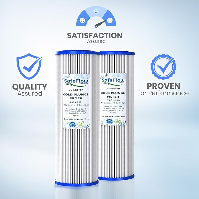 7.7" x 4.5" Ice Bath Water Filter 20 Micron (4-Pack) – Compatible with Cold Plunge All-In & Evolve Pro Chiller | Sediment Filter for Ice Bath & Water Chillers (7.7 x 4.5in, 4, Count)