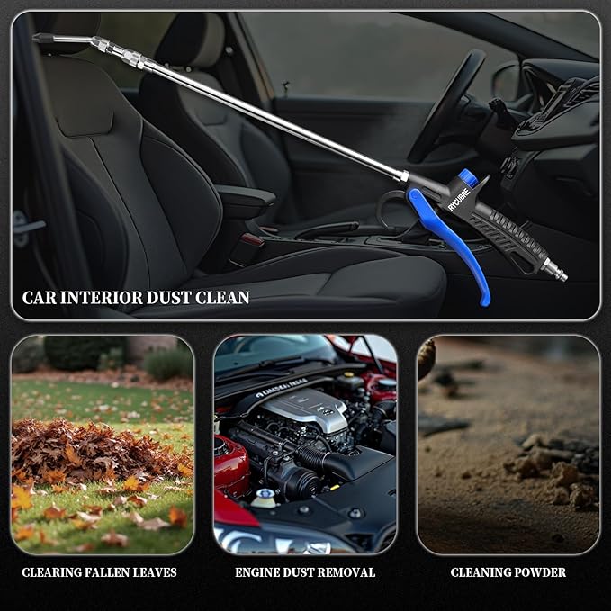 Extended stretchable 15-39 inch air gun Heavy duty air compressor accessories, adjustable air flow, ergonomic design, ideal air tool for stainless steel barrels and nozzles cleaning (15-39 Inch)