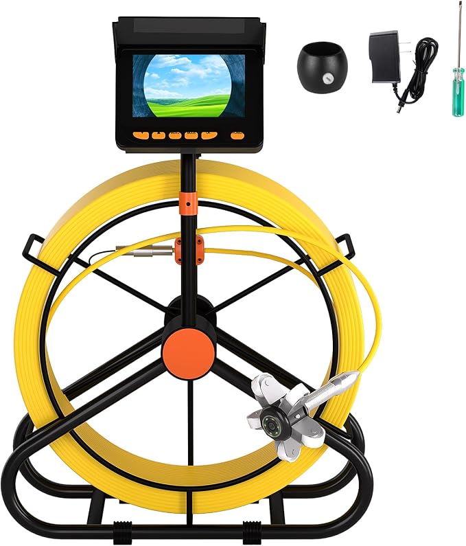 Sewer Drain Camera 50FT,Waterproof 32GB JQKJCAM Pipe Sewer Inspection Camera with 6 Adjustable Light,Meter Counter,4.3'' Video Screen,17MM/0.67'' Plumbing Borescope for >=3/4 '' Pipes (20m/66ft)