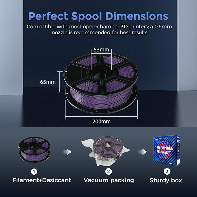 FLASHFORGE Carbon Fiber PLA Filament 1.75mm Iris Purple, Reinforced 3D Printer Filament 1kg, Lightweight & High-Strength PLA-CF Filament, Strong & Easy to Print