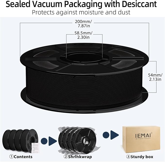IEMAI Matte PETG Filament 1.75mm 4kg Bundle Black, Smooth Matte Finish 3D Printer Filament with Minimal Layer Lines & Low Warping, +/-0.02mm Dimensional Accuracy