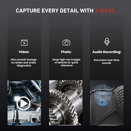 Two-Way Articulating Borescope for Smartphone&iPhone + 10FT Endoscope Camera with Light 5" with 0.24in Slim Probe Video Inspection for Automotive Engine, HVAC, Mechanical, Wall