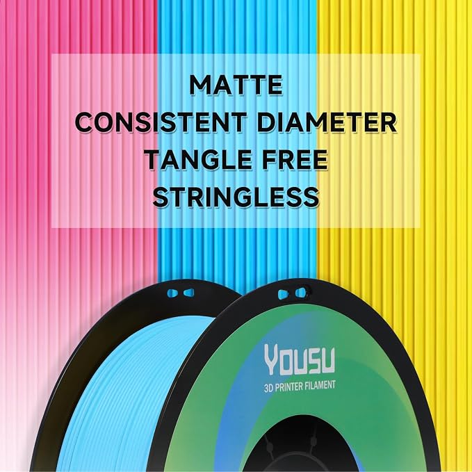 YOUSU Matte PLA Filament 1KG, 3D Printer Filament Dimensional Accuracy +/- 0.02mm, Higher Toughness, No Clogging, 1.75mm Plastic Spool, Light Blue