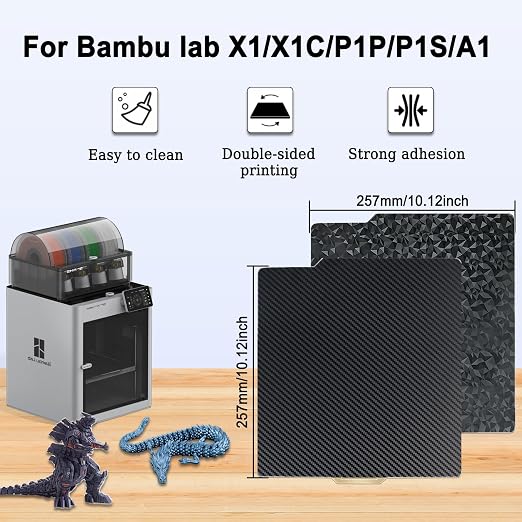 257x257mm PET PEO Double Side Build Plate for Bambu Lab X2D/P2S/X1C/X1/X1E/P1P/P1S/A1, Smooth Diamond PEO+Carbon Fiber PET Spring Steel Sheet Plate for Bambu Labs 3D Printer