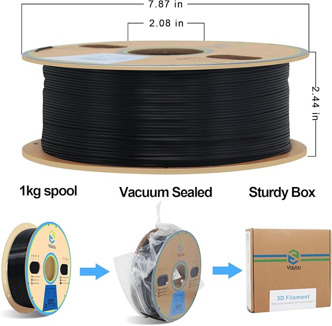 YOUSU Black PVB Filament 1.75 mm for 3D Printer & 3D Pen 1 kg (2.2 lbs), Print As Easy as PLA Filament, can be Polished with Alcohol to get Smooth Surface.