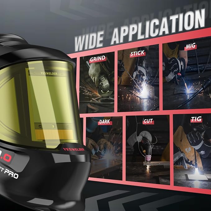 YESWELDER Auto Darkening Welding Helmet with LED Light, 180° Panoramic True Color View, Intelligent Auto-Shade Welder Mask for Automotive Repair & Metalworking, MIG/TIG/Stick/Cut/Grind