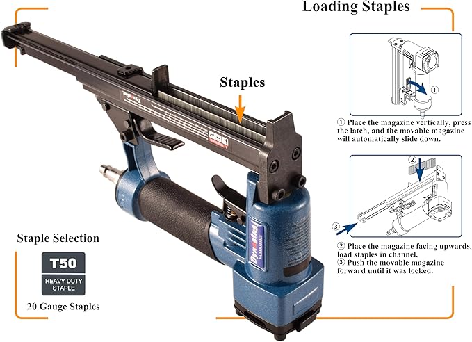 Dynastus 20 Gauge Pneumatic Heavy Duty Stapler T50 3/8Inch Crown Air Staple Gun with 1000 Staples