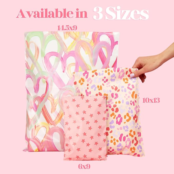Pretty Package Store Poly Mailer 14.5x19, Pink Seeing Stars, 100 Pack | Heavy Duty, Waterproof, Self Seal, Tear Resistant, Shipping Bags for Small Business Packaging, Bulk Mailing Envelopes