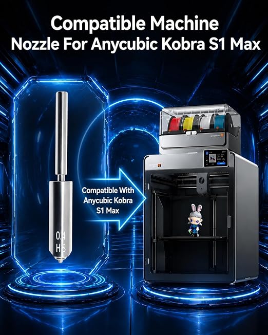 4Pcs Kobra S1 Max Nozzles, 0.25MM 0.4MM 0.6MM 0.8MM Hardened Steel Integrated Hotend Nozzles, High Speed Printing & Quick-Release Hot End Nozzle for Anycubic Kobra S1 Max Combo