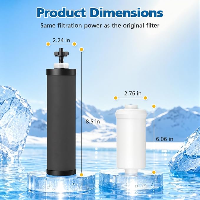 Water Filter Replacement Compatible with Ber-key ® BB9-2 Gravity Water Filter System, High-Efficiency Coconut Shell Activated Carbon for 250+ Contaminants, 4 Pack Black Carbon Filters