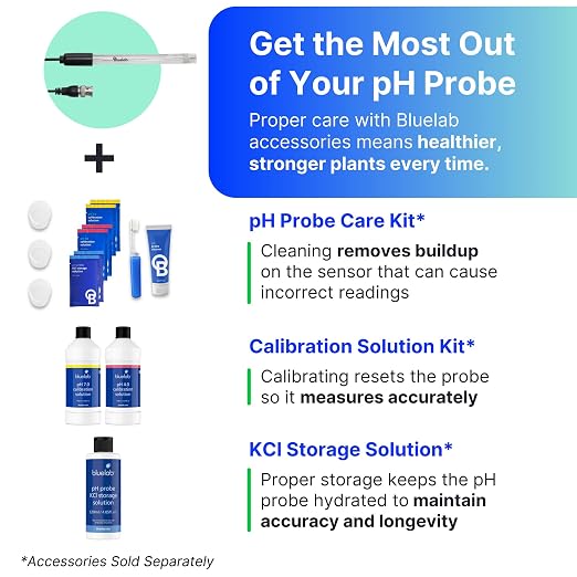Bluelab PROBPH pH Probe for Water, Replacement Electrode for Meter, Monitor, and Controller with Easy Calibration, Tool for Hydroponic System and Indoor Plant Grow