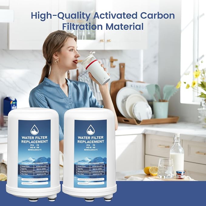 FC1 HG-N F8 Water Filter Replacement Cartridge Compatible with Enagic Leveluk K8, SD501 (2011+), JRIV 8-Plate Ionizer Machines Alkaline Water System, Pack of 2