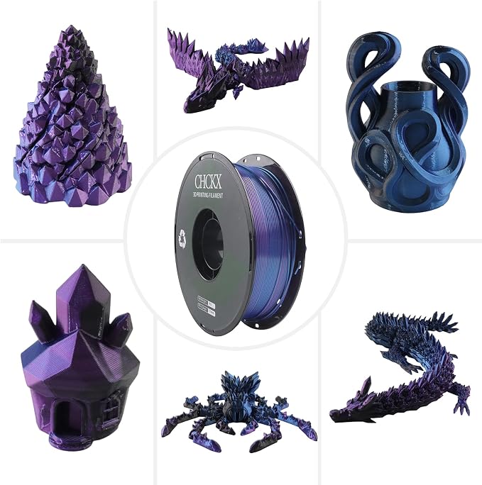 PLA 3D Printer Filament, Triple Color Silk PLA Filament, Dimensional Accuracy +/- 0.02 mm, 1 kg Spool(2.2lbs), 1.75 mm, Black Blue Purple