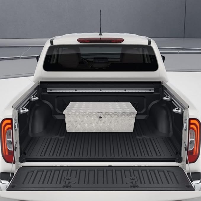 30 Inch Aluminum Truck Tool Box With Side Handle, 5 Bar Tread Storage Organizer for Pickup, RVs, Trailers - Silver (30''X13''X10'')