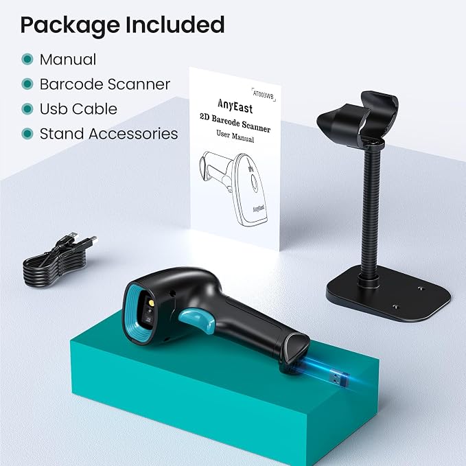Bluetooth Barcode Scanner Wireless: Inventory 2D 1D QR Code Scanners with Stand for Computer POS, Handheld CMOS Image Bar Code Reader for Warehouse Supermarket(Green)