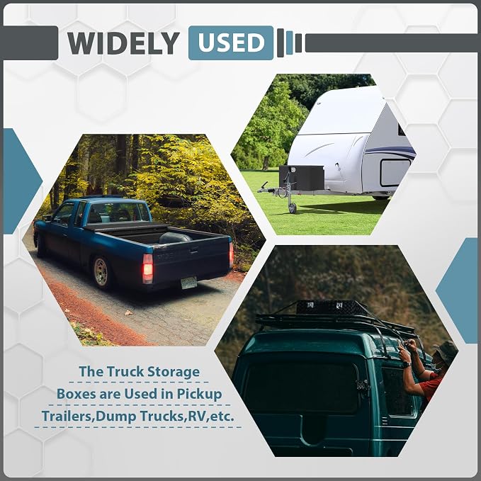 20 Inch Aluminum Truck Bed Tool Box, 5 Bar Tread Truck Tool Box with Lock&Keys, Heavy Duty Waterproof Flatbed tool box for Vans, Trailers, RVS,Trucks, Black(20"X12"X9.5")