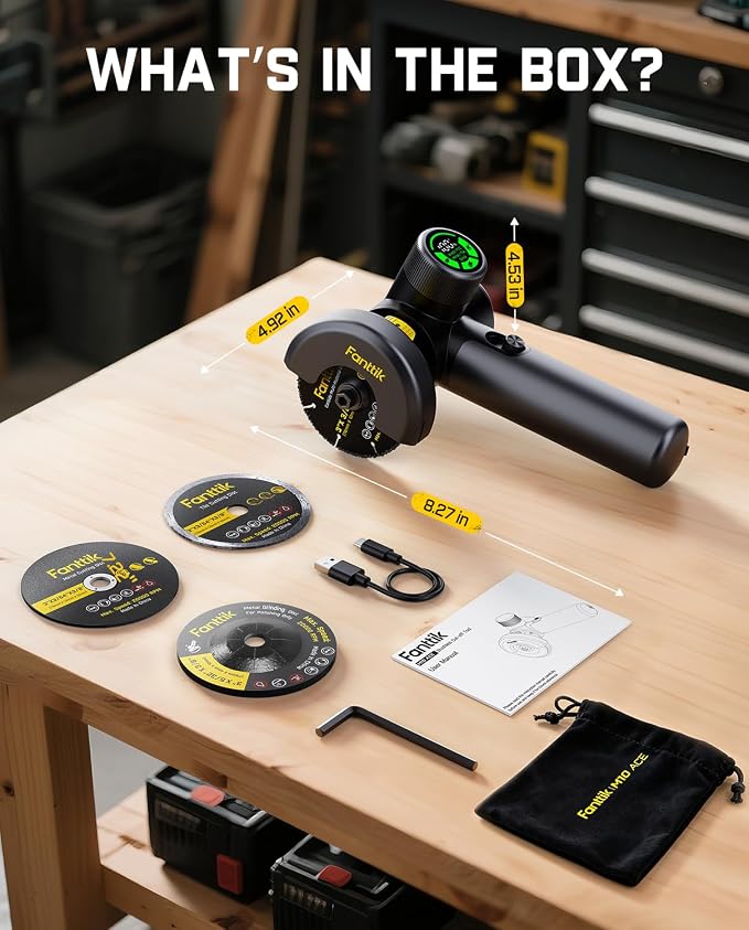 Fanttik M10 ACE Cordless Angle Grinder Brushless, Compact Cut Off Tool with LED Display, 3 Variable Modes, Double Security, Type-C Fast Charging, 10000RPM Mini Cutter with 4 Blades