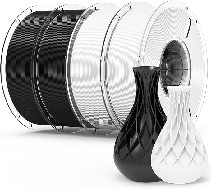 RAMBERY White Black PLA + 3D Printer Filament Bundle 4KG | Toughness Upgraded 1.75MM, PLA Filament Fit Most FDM Printers,Black x 2KG & White x 2KG