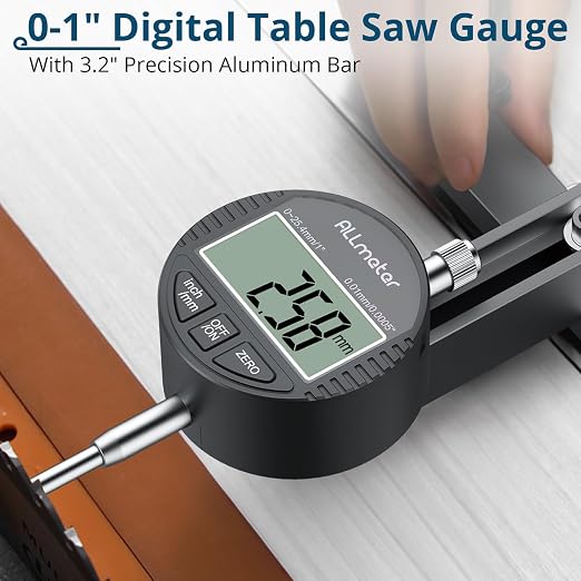Digital Table Saw Gauge | Straight-Through Chute Design | 0.01mm Precision Dial Indicator | 3/4"(19mm) Aluminum Bar | for Blade/Fence/Arbor Alignment | Fits Saws with ≥3/4" Miter Slots