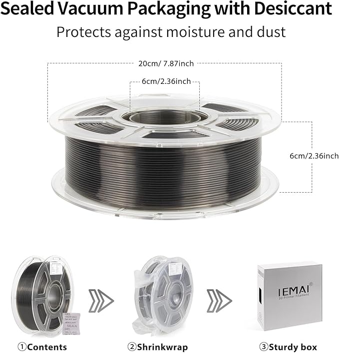 IEMAI Clear PLA Filament 1.75mm Smoke Gray 1kg, Glossy Transparent Finish 3D Printer Filament Up to 600mm/s High Speed Printing for Lampshades, Home Décor & Creative DIY
