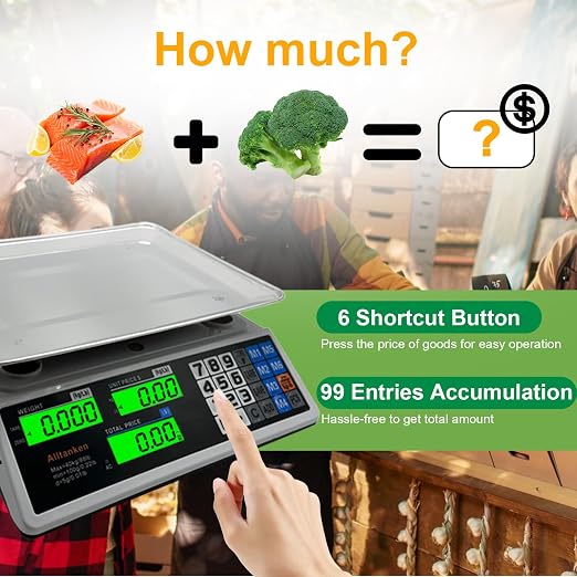 Price Computing Scale 88lb/40kg Commercial Food Scale with Price Calculator, Accurate Counting Platter, Dual LCD Display, Produce Scales for Farmer Market Retail Deli Meat Shopsr Produce Weighing