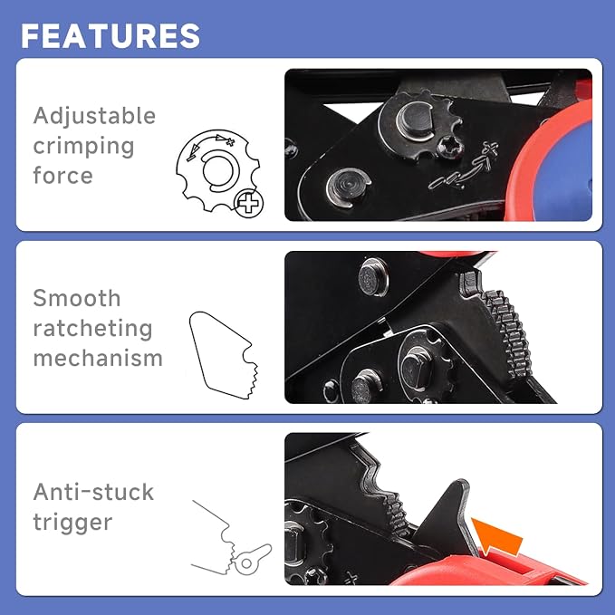 HKS Crimping Tool For Heat Shrink Connectors - Ratcheting Wire Crimpers - AWG 22-8 (0.5-8.0mm²) - Ratchet Terminal Crimper - Electrical Crimping Tool