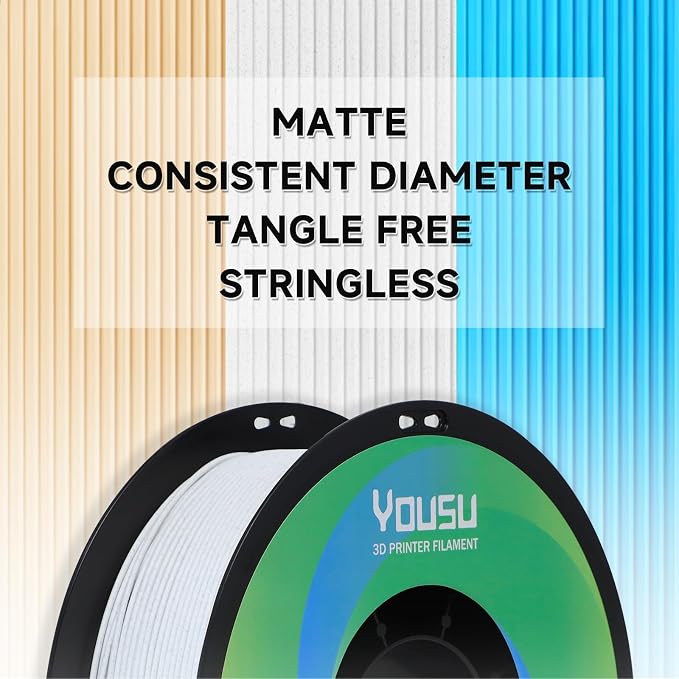 YOUSU Matte PLA 3D Printer Filament 1.75mm, Marble White 3D Printing Filament, Unique Matte Effect, Excellent Print Quality, Easy to Print, Works with Most FDM Printers, 1kg (2.2lbs)