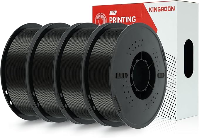 Kingroon PETG 3D Printer Filament, High Strength, Low Warping, Odorless, Dimensional Accuracy +/- 0.03 mm, 1kg Spool(2.2lbs), 1.75 mm, 4KG Black