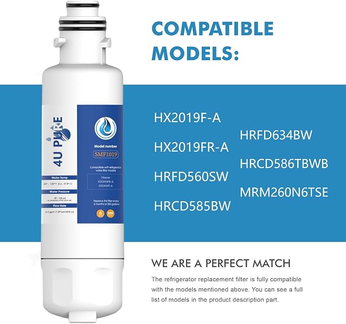 HX2019F-A HX2019FR-A Water Replacement, Compatible With Hisense HRM260N6TSE, HRFD560SW, HRCD585BW, HRFD634BW, HRCD650BW, HRCD586TBWB and Mora MRM260N6TSE, 2 Count