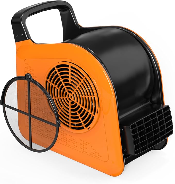 Air Mover Blower Fan, Drying Cooling Ventilating, Removable Filter Screen, 185° Rotation, 3 Adjustable Speeds, 2 AC Outlets, Portable Blower for Home, Garage, Workshop and Job Site, Orange