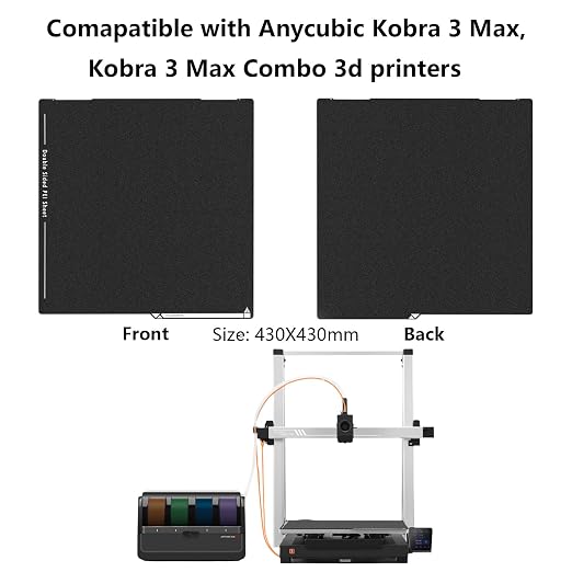 Upgraded Kobra 3 Max Double Sided PEI Build Plate, 3D Printer Black Textured PEI Platform for Anycubic Kobra 3 Max 430x430mm