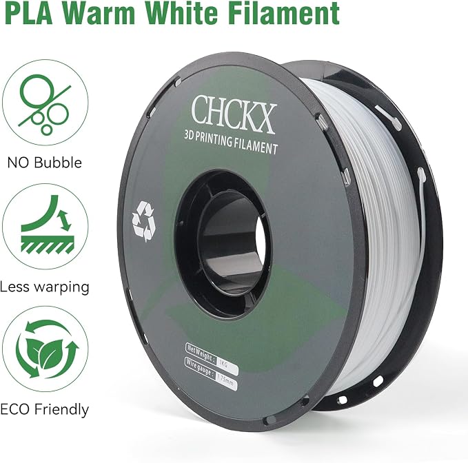 PLA 3D Printer Filament, Dimensional Accuracy +/- 0.02 mm, 1 kg Spool(2.2lbs), 1.75 mm,White