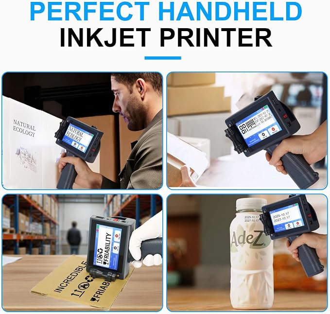 Handheld Inkjet Printer for Flat and Curved Surface with 4.3 Inch Touch Screen, Multi-Language,Prints QR/Text/Date, 2-12.7mm on Metal/Wood/Glass(50m/min),Include Spray coding machine cleaning solution