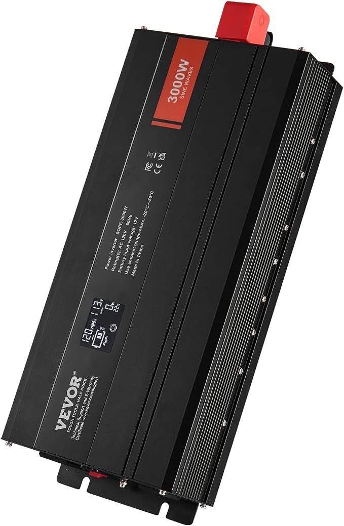 VEVOR 3000W Pure Sine Wave Inverter, DC 12V to AC 120V Power Inverter for Truck RV Off-Grid, Car Inverters with 4 AC, 2 USB, Type-C Port, LCD Display and Remote Controller for Large Home Appliances