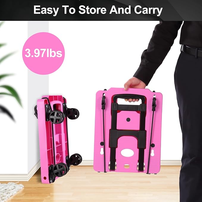 Folding Hand Truck Lightweight Hand Truck Dolly Foldable,Luggage cart with 4 Rotate Wheels, Utility Cart with Adjustable Handle,Collapsible Dolly for Moving