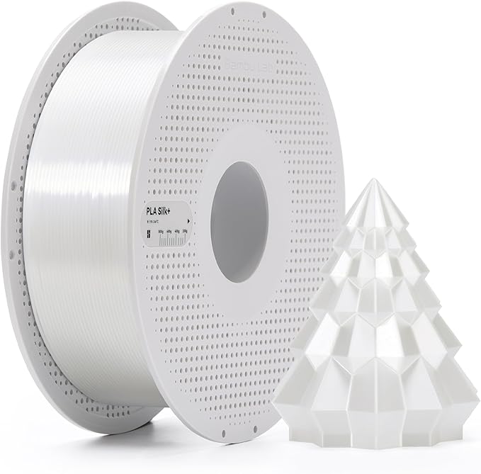 Bambu Lab PLA Silk+ Filament 1.75mm 1kg Spool - PLA 3D Printer Filament, Smooth Finish, Low Warp, Easy to Print, Compatible with Bambu Lab & Most FDM 3D Printers - White (13110) - Spool
