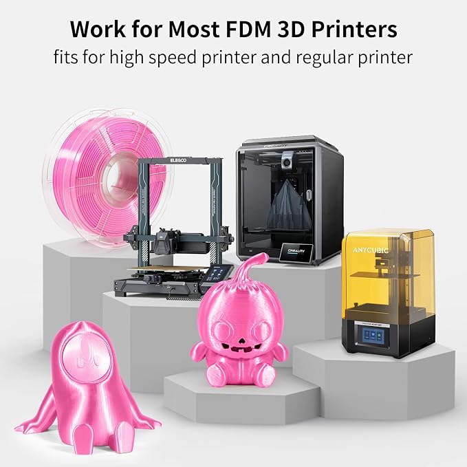 IEMAI Pink Silk PLA Filament 1.75mm 1kg, Silky Glossy Finish 3D Printer Filament Max 600mm/s Printing, Enhanced Toughness & Neatly Wound for DIY, Art & Home Décor