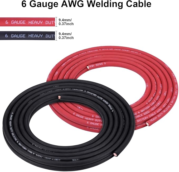 iGreely 6 Gauge 6 AWG Wire 20 Feet Black + 20 Feet Red Welding Battery Pure Copper Ultra Flexible Cable + 5pcs of 5/16" & 5pcs 3/8" Copper Cable Lug Terminal Connectors+Heat Shrink Tubing