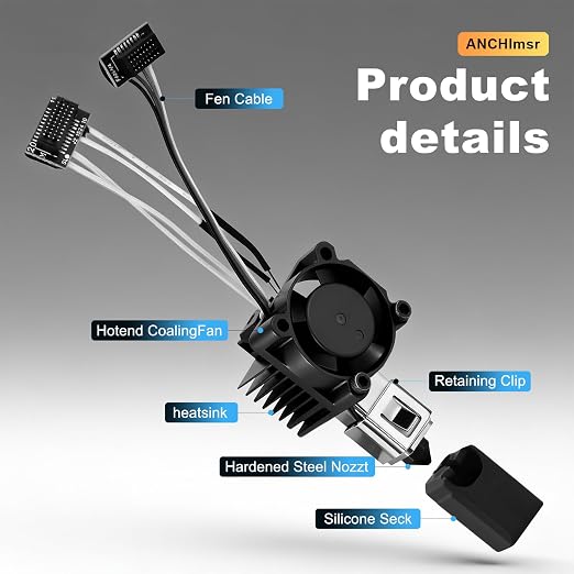 P1 Series Hotend Kit, Complete Assembly for Bamboo Lab P1P, P1S 3D Printers | 0.4 mm Hardened-Steel Nozzle, Ceramic Heater, Thermistor, Fan and Extruder Heating Block Replacement