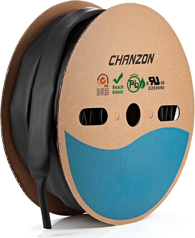Chanzon 3/4 inch (19.1mm) Waterproof Heat Shrink Tubing - Black Marine Grade, 3:1 Ratio, Dual Wall Adhesive, 80Ft Roll 1pcs