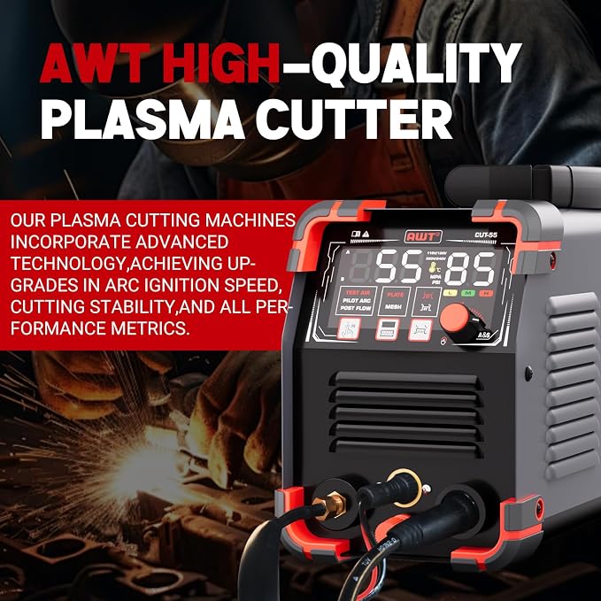 AWT Plasma Cutter,Large LED Display Cutter Machine 55Amps with Non-Touch Pilot Arc,110/220V Dual VoltagePlasma Cutting Machine,IGBT Inverter Air Sensor Technology&2T/4T,Max Cut 3/4"Plate/Mesh Cutting