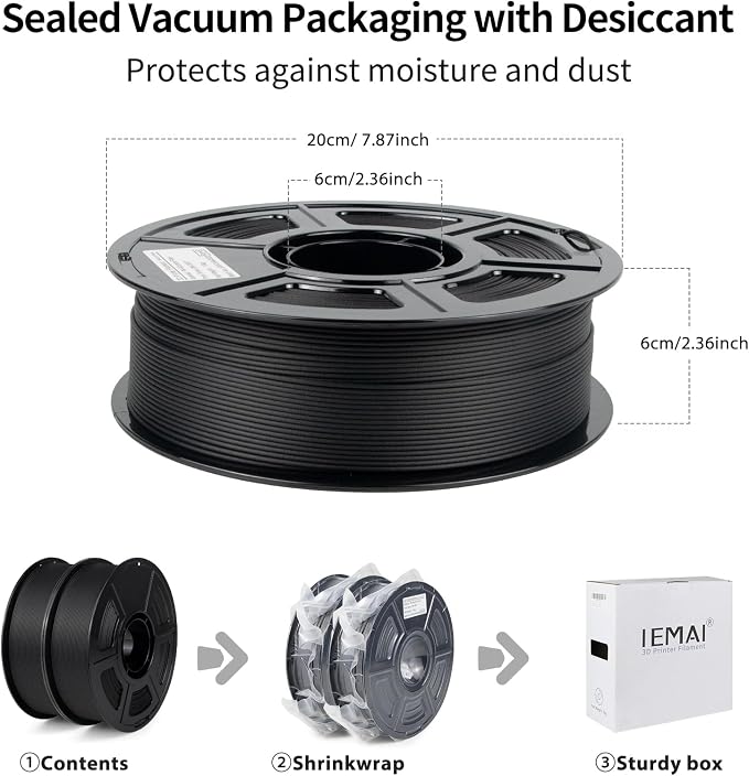IEMAI PA6 Carbon Fiber Nylon Filament 1.75mm Bundle 2KG, Matte Black PA6-CF 3D Printer Filament with Superior Strength & Rigidity, Abrasion & High-Temperature Resistant