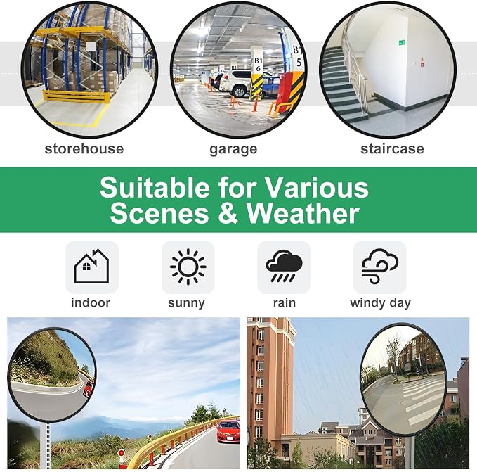 𝟐𝟒" 𝐔𝐧𝐛𝐫𝐞𝐚𝐤𝐚𝐛𝐥𝐞 𝐏𝐂 𝐂𝐨𝐧𝐯𝐞𝐱 𝐌𝐢𝐫𝐫𝐨𝐫 with Adjustable Bracket - Vision up to 35 FT, Ideal for Driveway, Large Road, Garage Blindspots & Traffic Safety