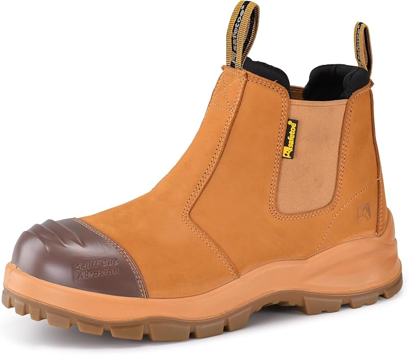 Steel Toe Work Boots for Men Cow Leather Slip on Safety Boot Ladder Grip Design