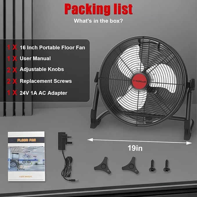 T-SUNiceM 16" Cordless Jobsite Fan Compatible with Milwaukee M18 18V Batteries, Battery Powered Floor Fan with AC Adapter, 2500 CFM Strong Airflow, Adjustable Speed, Tilt Head, USB Output, Tool Only