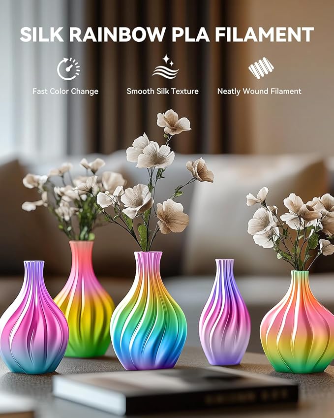 SUNLU Silk Rainbow PLA Filament, Multicolor Silk 3D Printer Filament 1.75mm +/- 0.02mm, Fast Color Change Each 8 Meters, 330 Meters, 1kg/2.2lbs, Silk Rainbow Filament(Blue-Purple-Magenta)