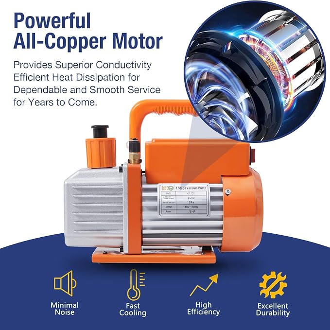 BACOENG 4CFM AC Vacuum Pump and Gauge Set, 4 Way HVAC Vacuum Pump Kit for R134a R410a R22 Refrigerants AUTO/Mini Split Vacuum System, with R134a Car Quick Couplers, Can Tap and 4 Hoses