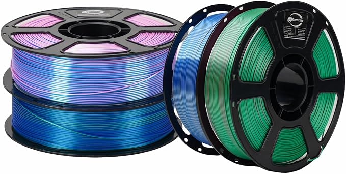 Dual Color Silk PLA 4KG 1.75mm 3D Printer Filament | 4 Pack Shiny BluePink+Bluegreen+BlueSilver+RoseGreen 1KG Spool(2.2 lbs) neatly wound,tangle-free for most FDM printers